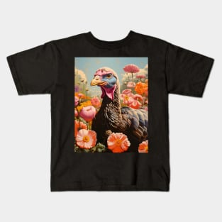 Retro Rustic Farm Turkey in the Flowers Kids T-Shirt